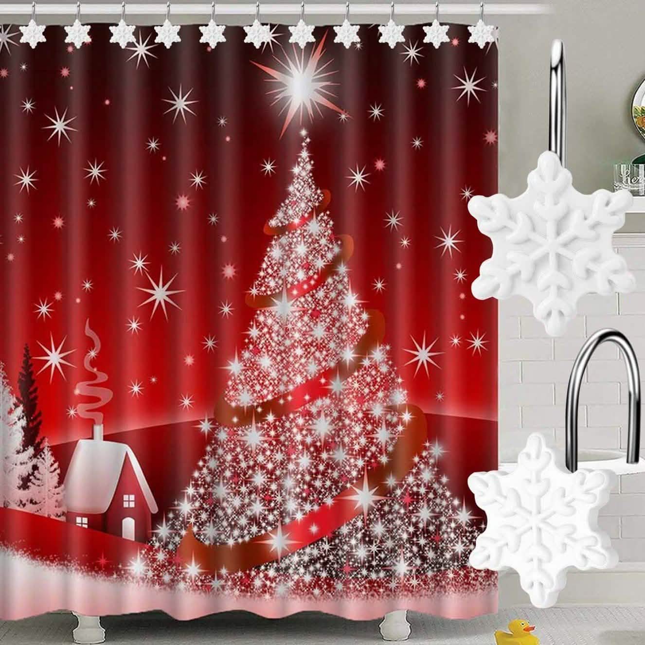 12-teiliges Set: Duschvorhang-Haken für Weihnachten, rostfrei