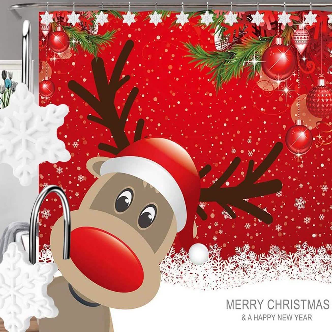 12-teiliges Set: Duschvorhang-Haken für Weihnachten, rostfrei