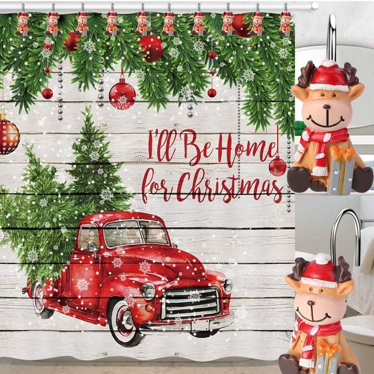12-teiliges Set: Duschvorhang-Haken für Weihnachten, rostfrei