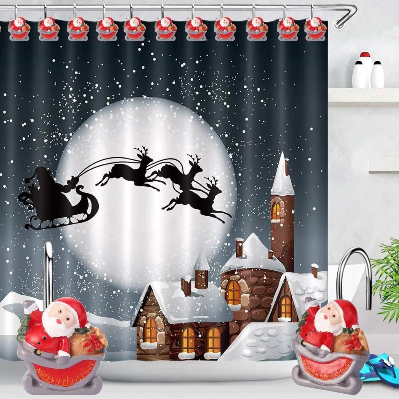 12-teiliges Set: Duschvorhang-Haken für Weihnachten, rostfrei