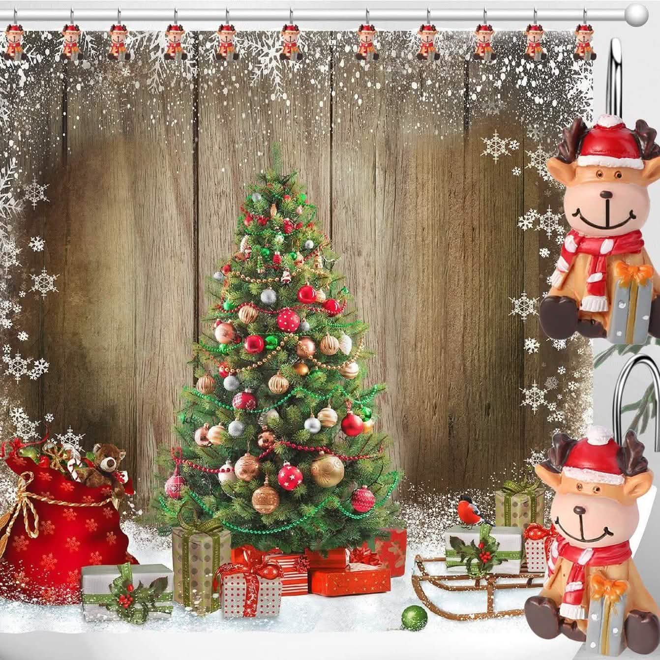 12-teiliges Set: Duschvorhang-Haken für Weihnachten, rostfrei