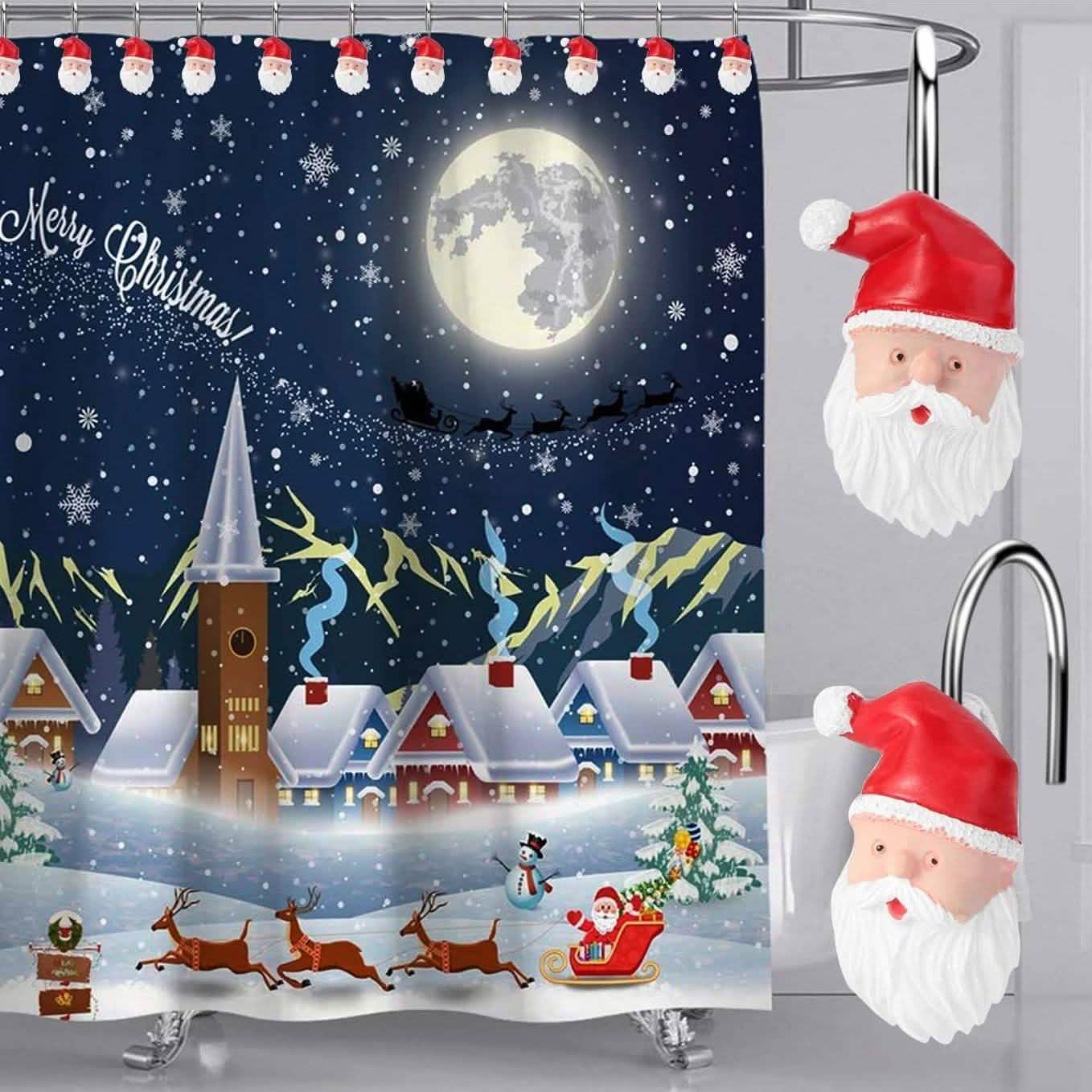 12-teiliges Set: Duschvorhang-Haken für Weihnachten, rostfrei