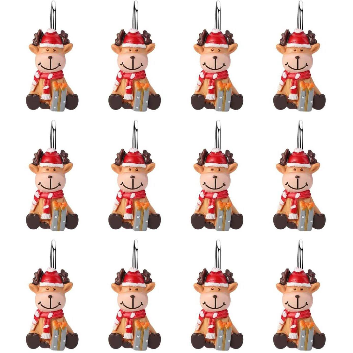 12-teiliges Set: Duschvorhang-Haken für Weihnachten, rostfrei