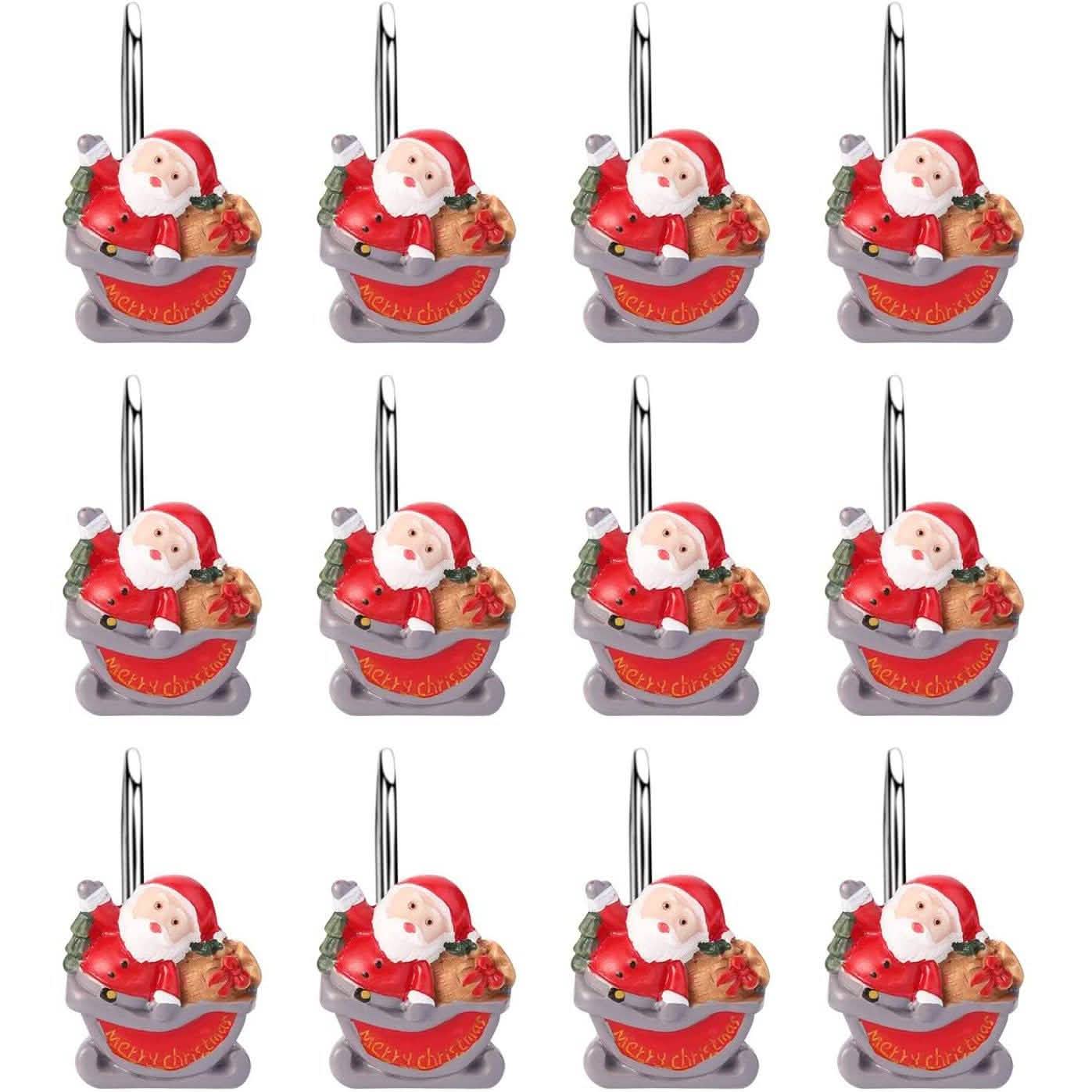 12-teiliges Set: Duschvorhang-Haken für Weihnachten, rostfrei