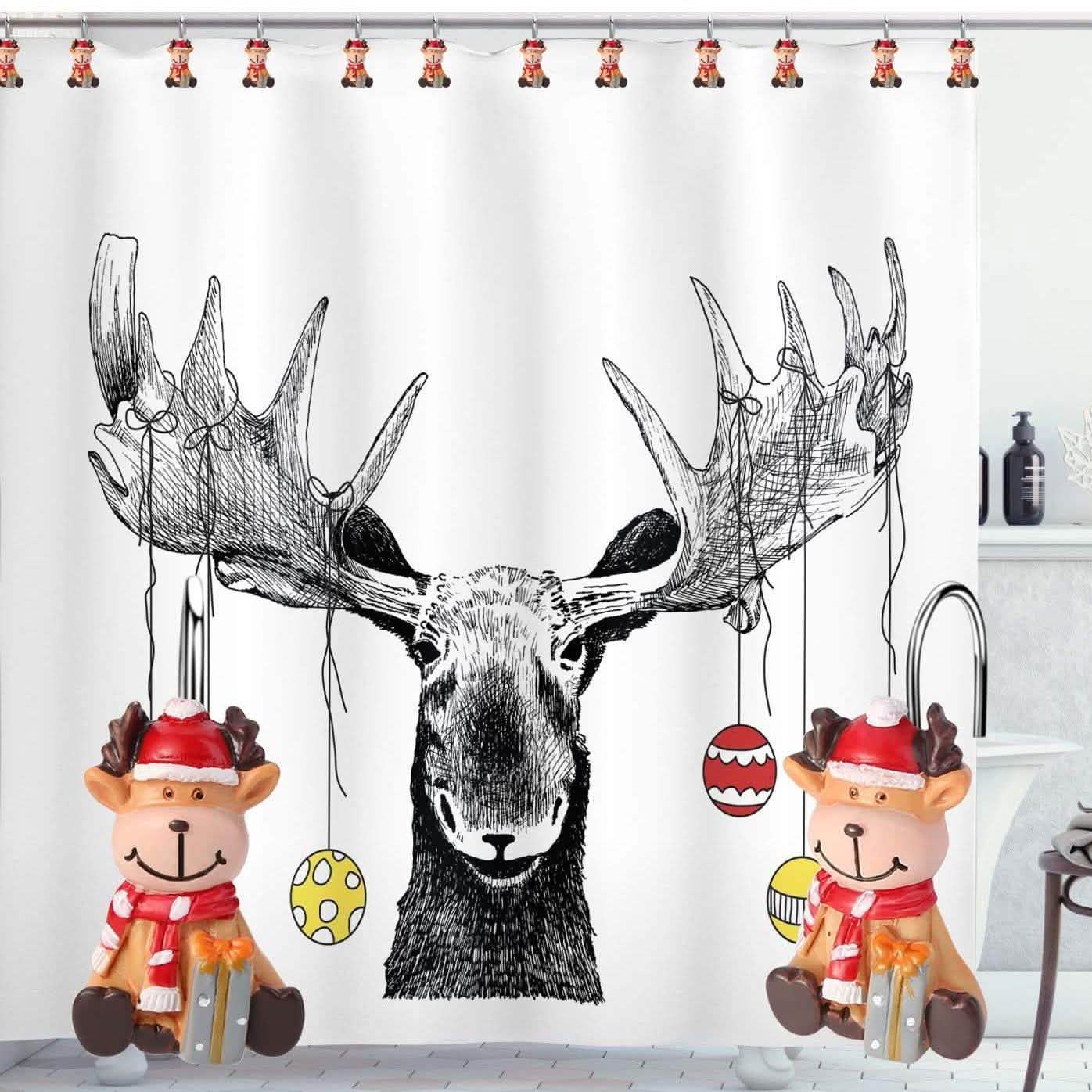 12-teiliges Set: Duschvorhang-Haken für Weihnachten, rostfrei