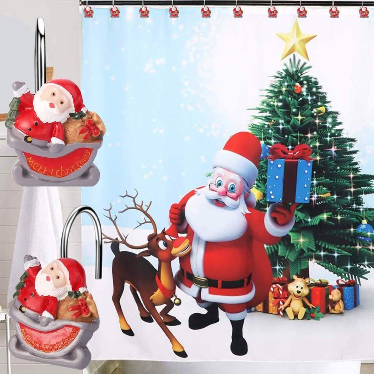 12-teiliges Set: Duschvorhang-Haken für Weihnachten, rostfrei