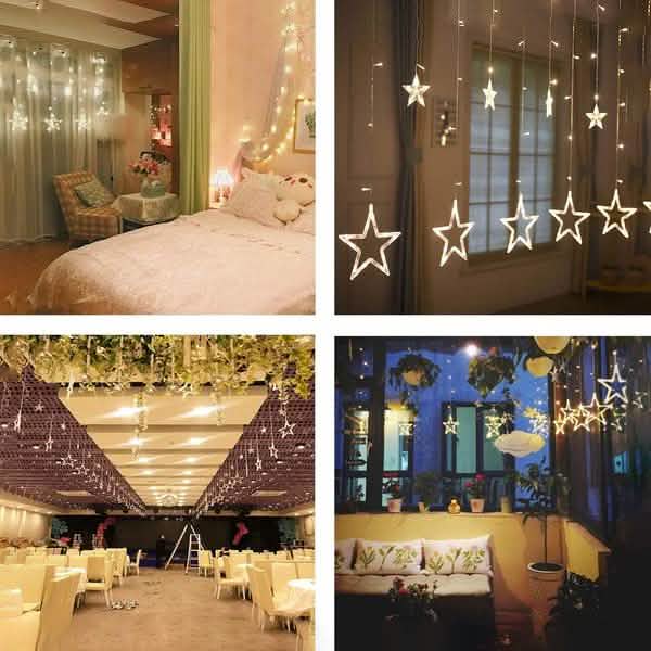 12 Sterne 138 LED Lichterkette Vorhang