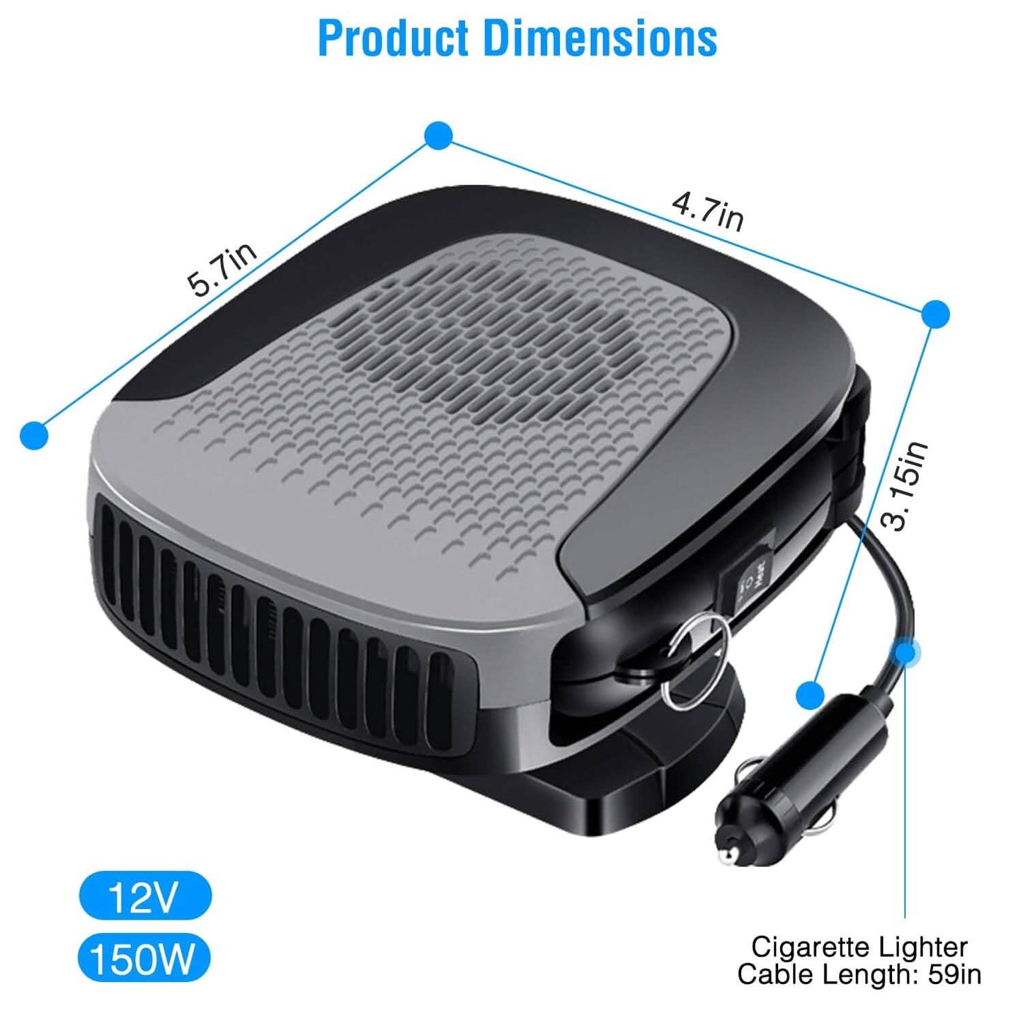 12V 150W Tragbarer Autoheizlüfter