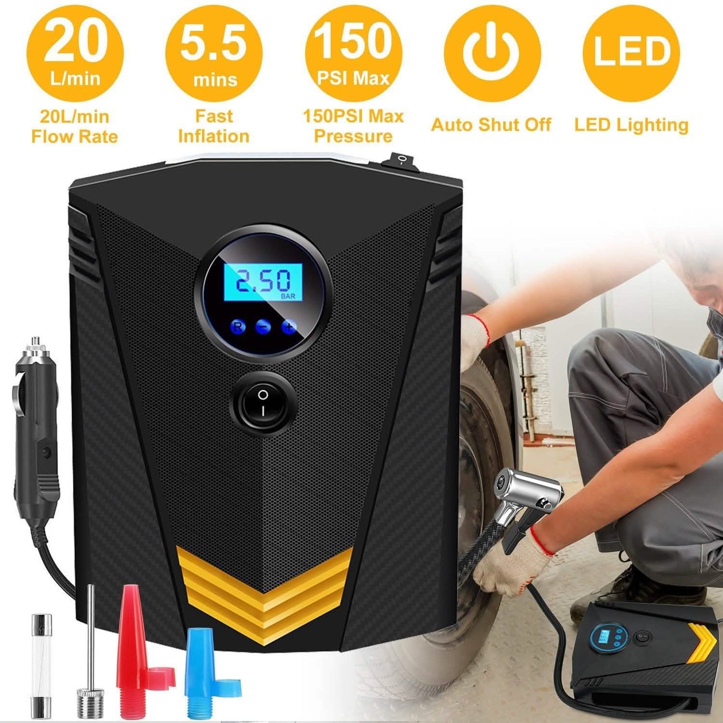 12V Gleichstrom 100W 150PSI Digitaler Reifenfüller