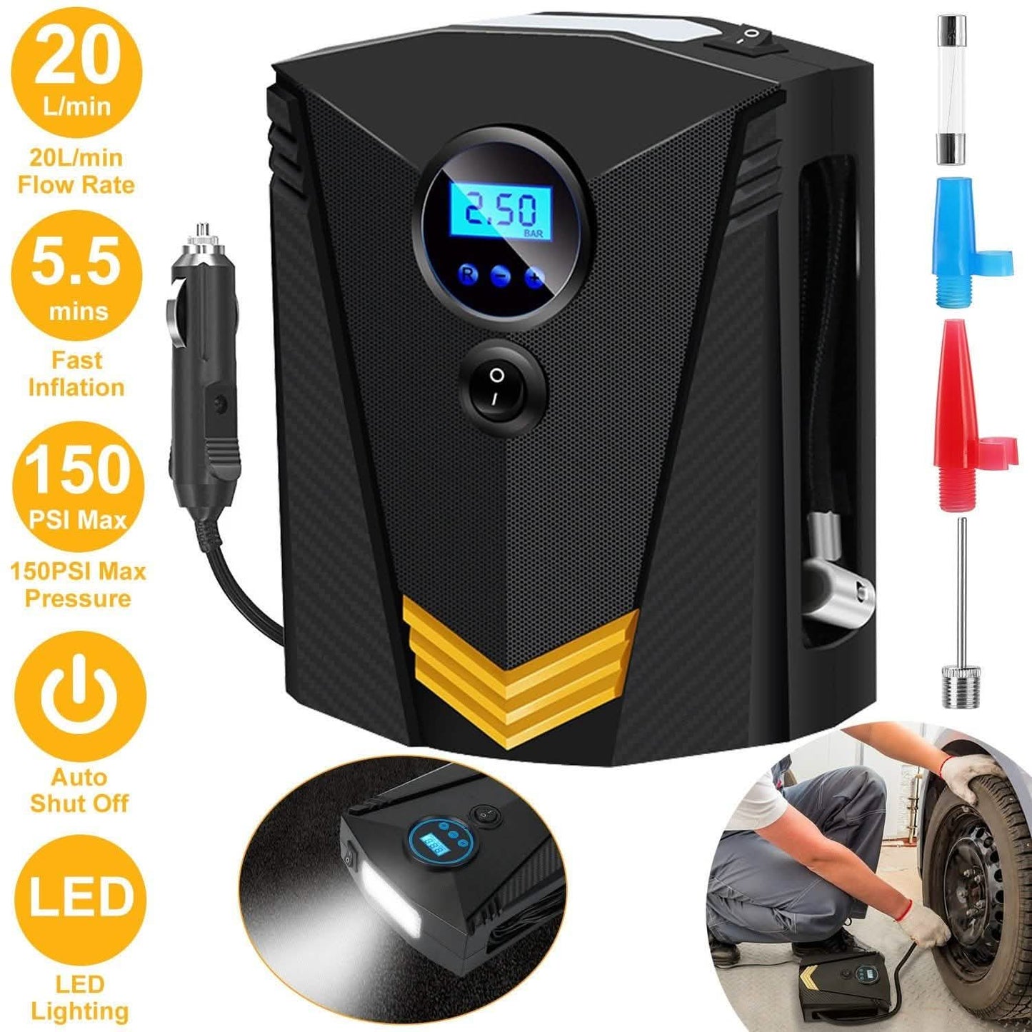 12V Gleichstrom 100W 150PSI Digitaler Reifenfüller