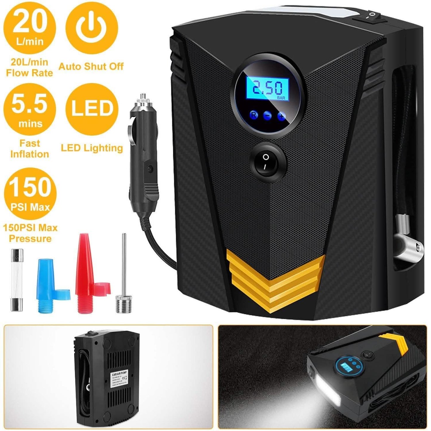 12V Gleichstrom 100W 150PSI Digitaler Reifenfüller