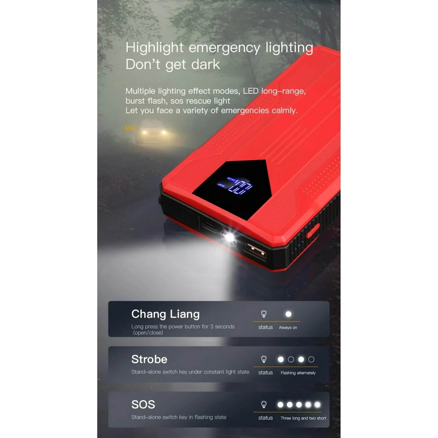 Ultraportabler 12V Starthilfen-Powerbank für Autobatterien mit fortschrittlicher Smart-Klemme und intuitiver LCD-Anzeige