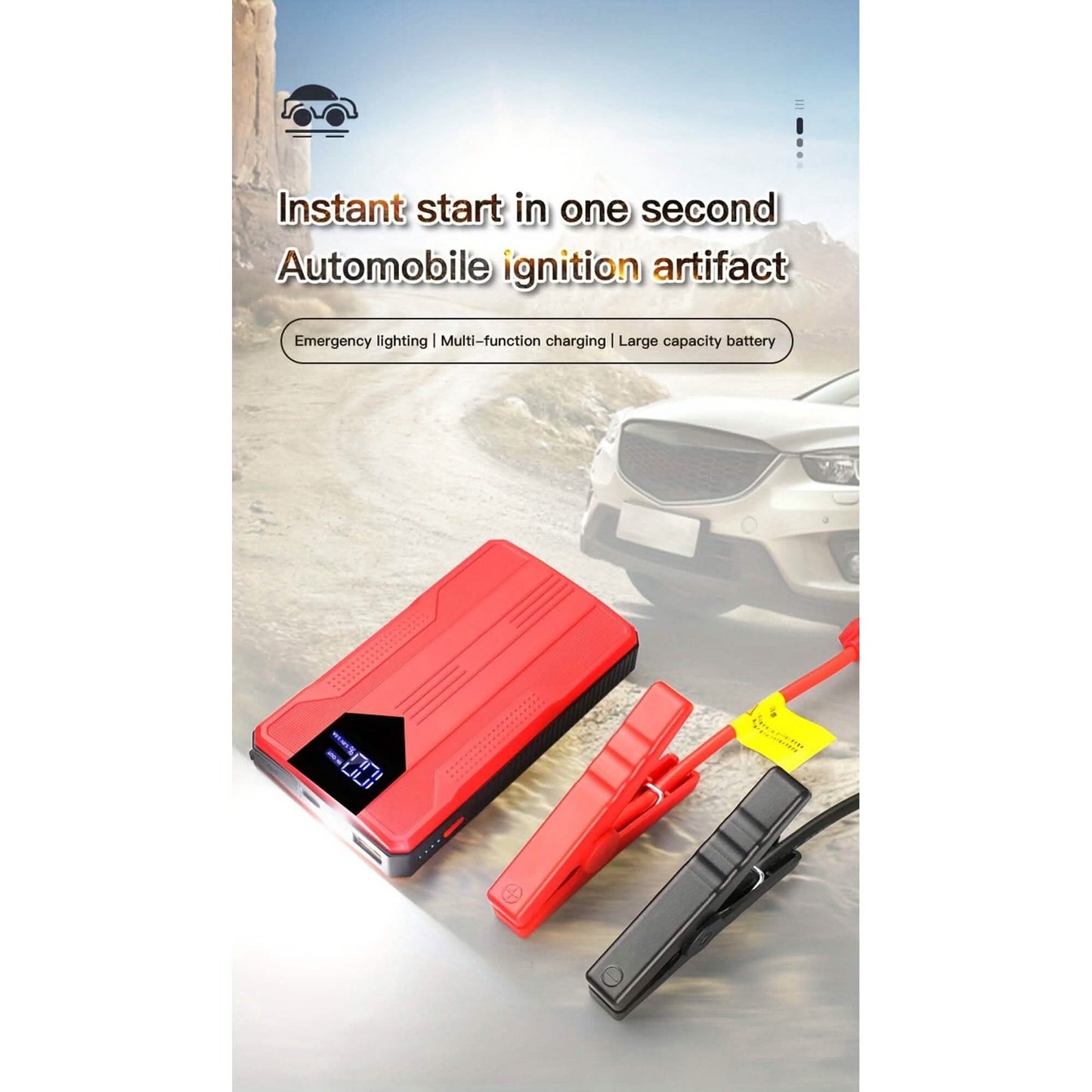 Ultraportabler 12V Starthilfen-Powerbank für Autobatterien mit fortschrittlicher Smart-Klemme und intuitiver LCD-Anzeige
