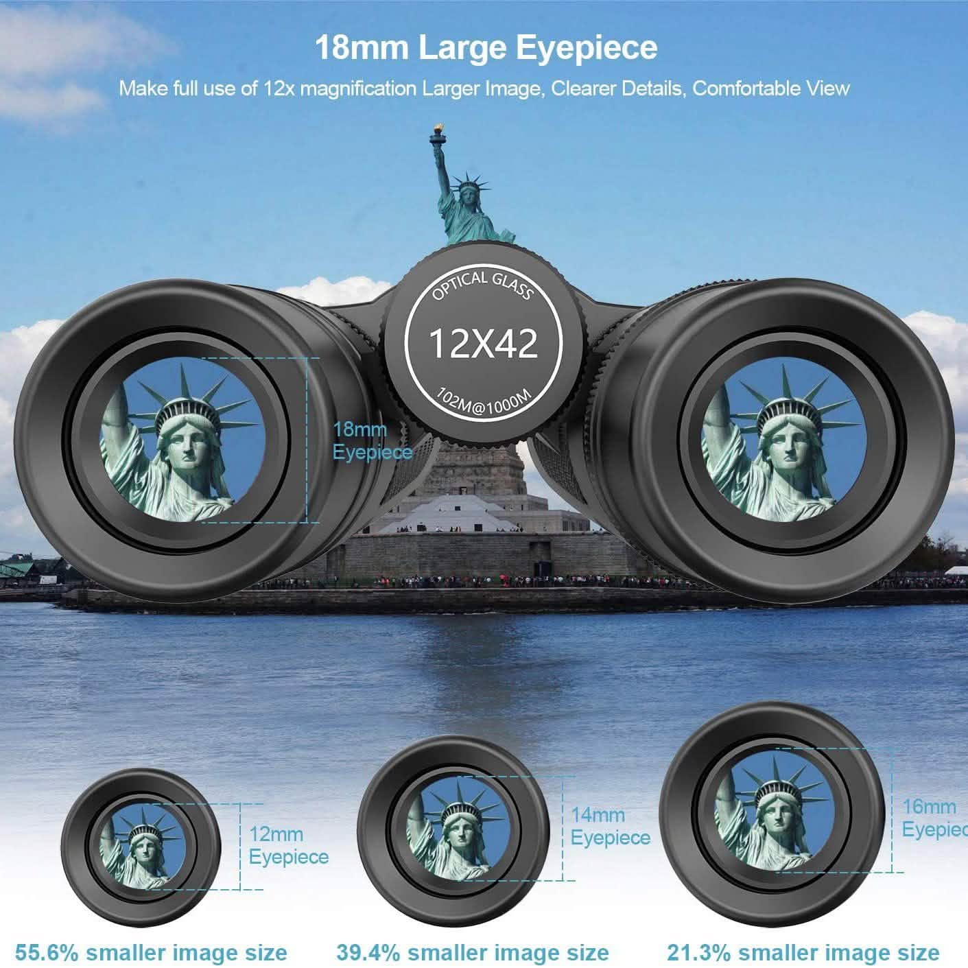 12x42 HD Fernglas für Erwachsene mit Universal-Handyadapter