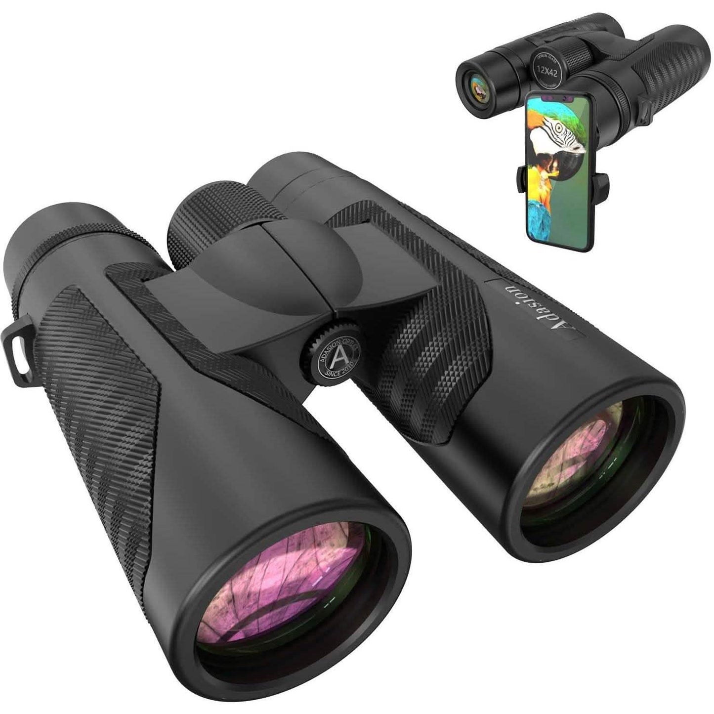 12x42 HD Fernglas für Erwachsene mit Universal-Handyadapter