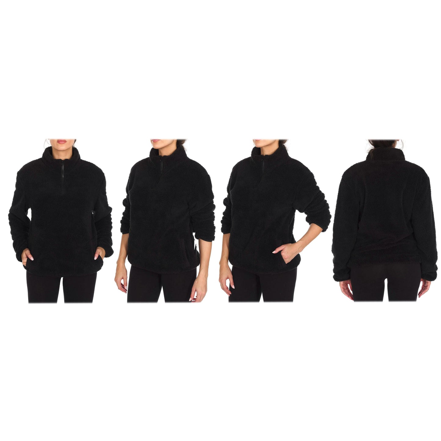 1/4 Zip Sherpa Pullover mit Kragen, gefüttert, mit 2 Taschen