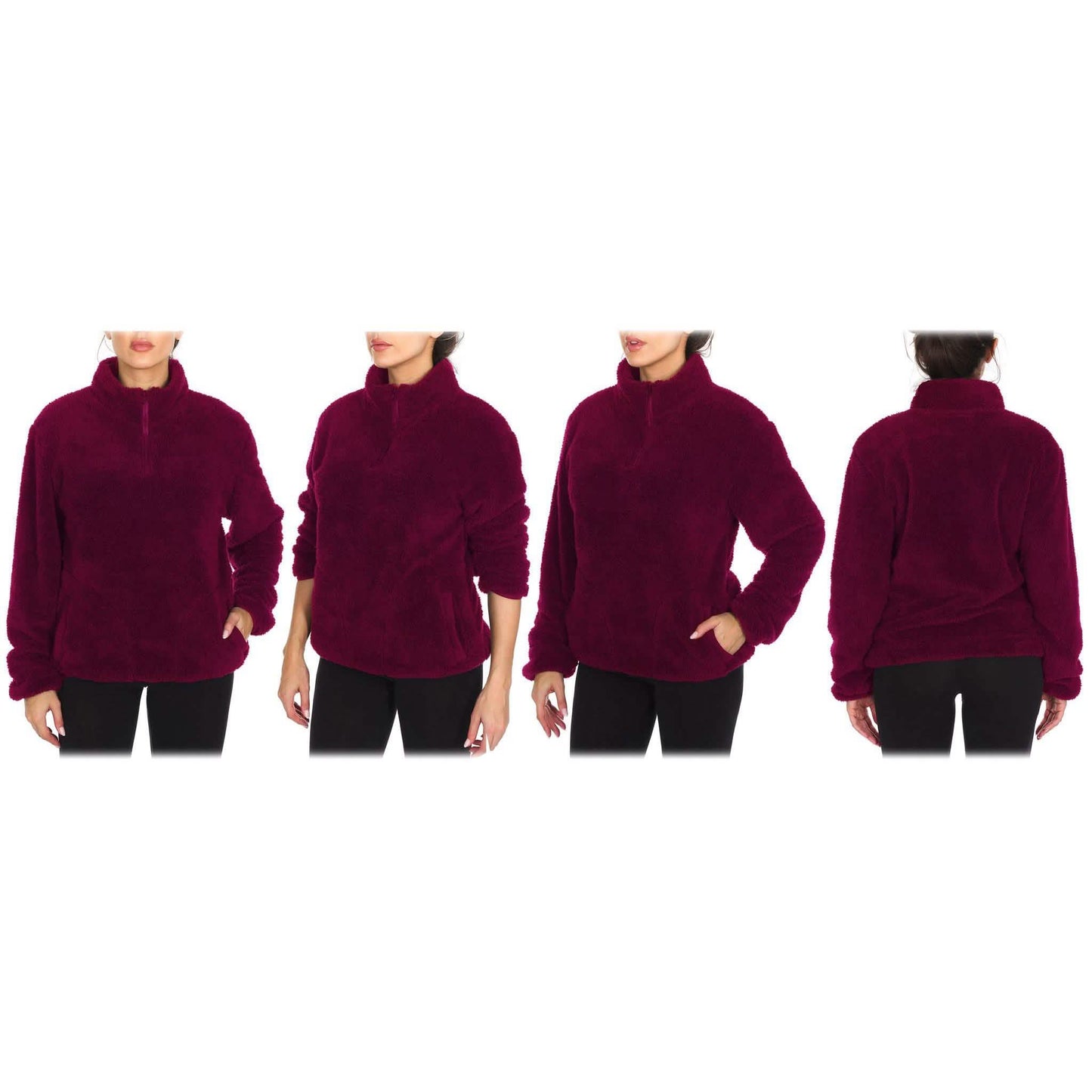 1/4 Zip Sherpa Pullover mit Kragen, gefüttert, mit 2 Taschen