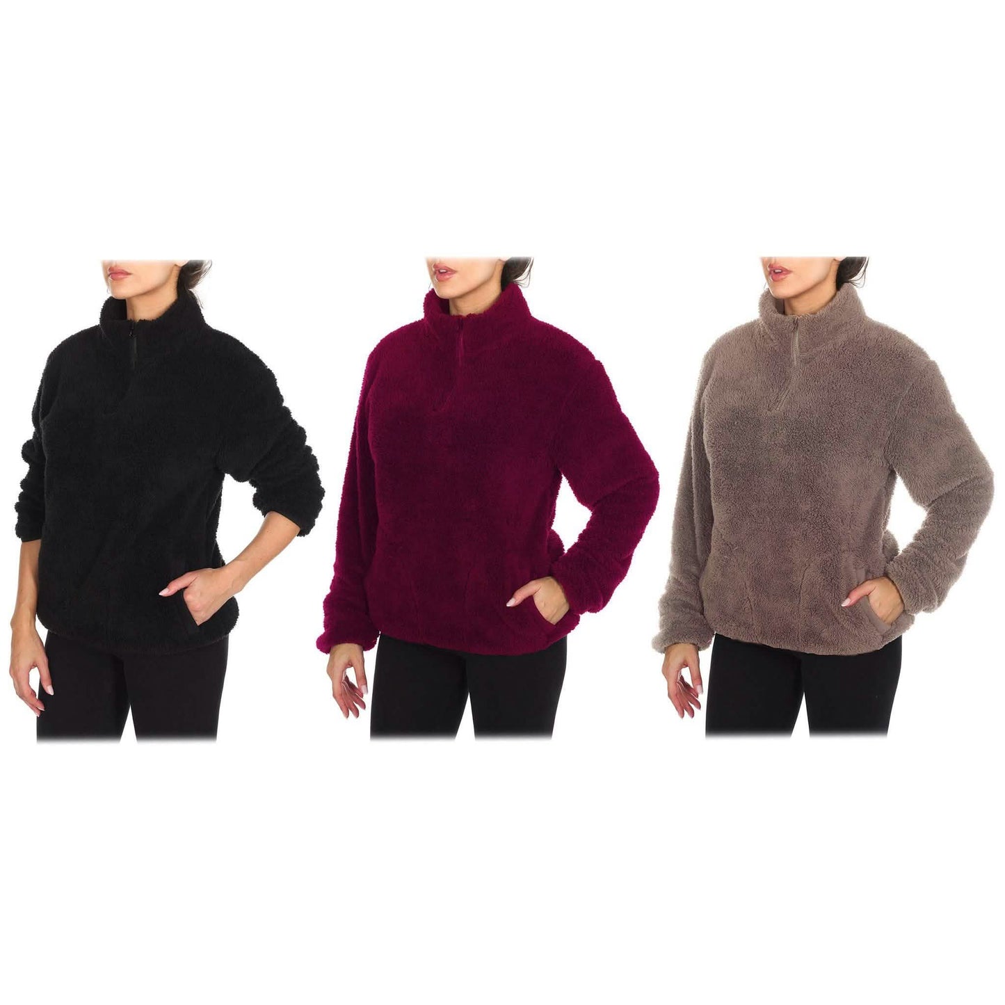 1/4 Zip Sherpa Pullover mit Kragen, gefüttert, mit 2 Taschen