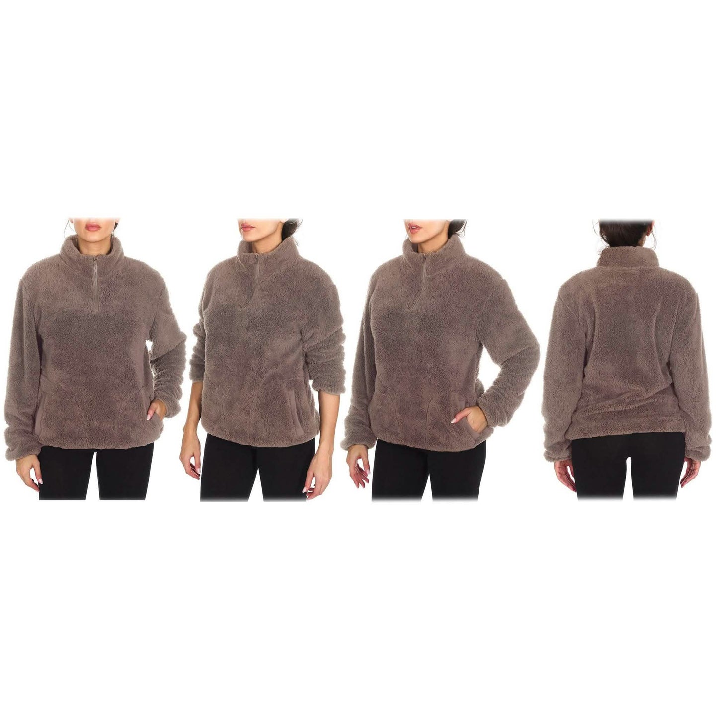 1/4 Zip Sherpa Pullover mit Kragen, gefüttert, mit 2 Taschen