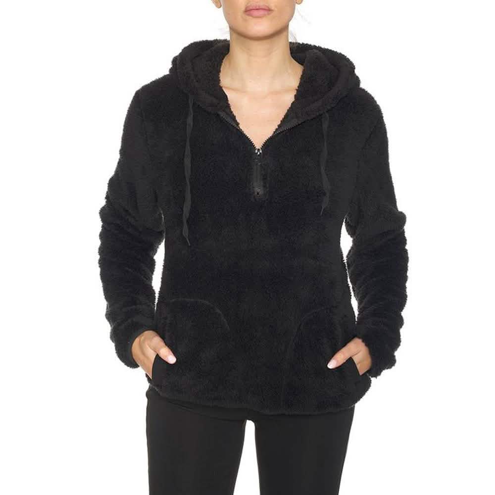 Viertel-Zip-Kapuzenpullover aus Sherpa, innen und außen gefüttert, mit 2 Taschen