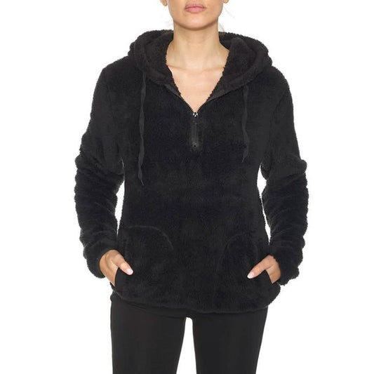 Viertel-Zip-Kapuzenpullover aus Sherpa, innen und außen gefüttert, mit 2 Taschen