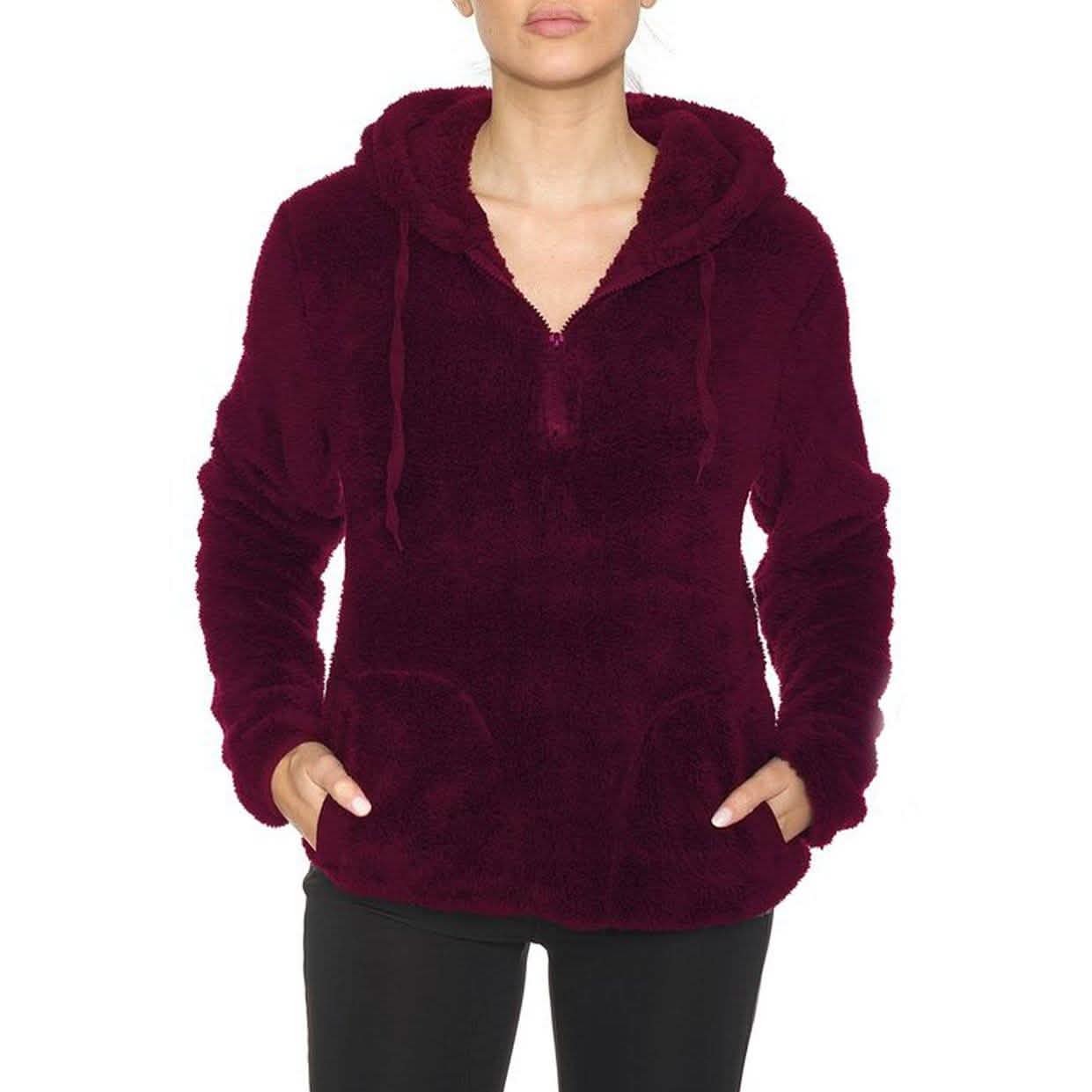 Viertel-Zip-Kapuzenpullover aus Sherpa, innen und außen gefüttert, mit 2 Taschen