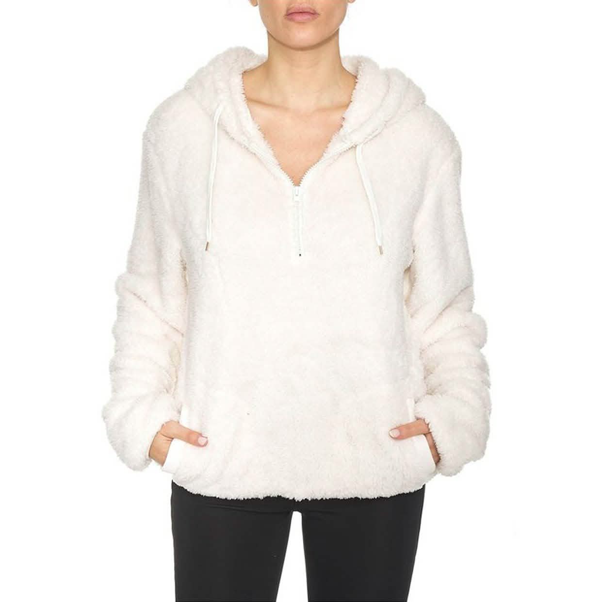 Viertel-Zip-Kapuzenpullover aus Sherpa, innen und außen gefüttert, mit 2 Taschen
