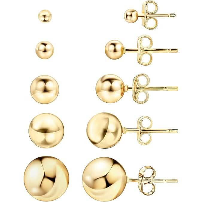 14k Gold Kugelohrstecker, Hochglanzpolierte Kugelstecker