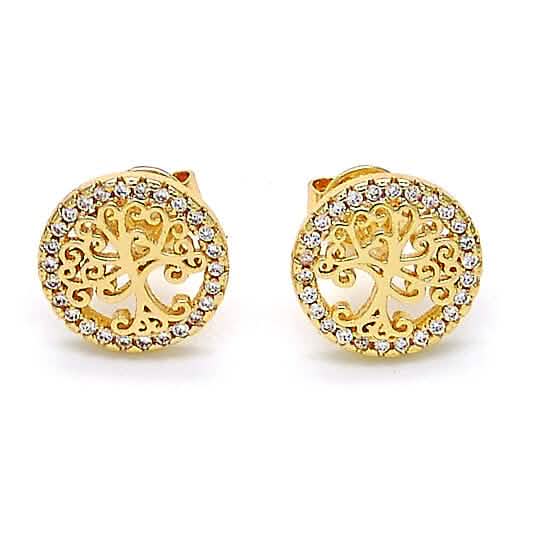 14 Karat Gold Filled Hochglanzpolierte Kristall Lebensbaum Ohrstecker