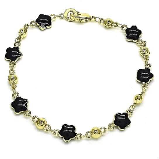 14K Gold Filled Armband mit Hochglanzpolitur und Emaille-Blumenmotiv