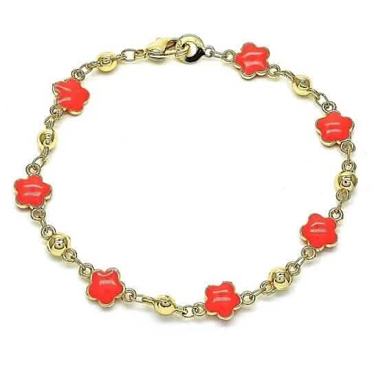 14K Gold Filled Armband mit Hochglanzpolitur und Emaille-Blumenmotiv