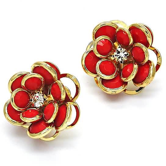 Ohrstecker aus 14 Karat Gold Filled, hochglanzpoliert, mit Rubin-Hibiskus-Kristall
