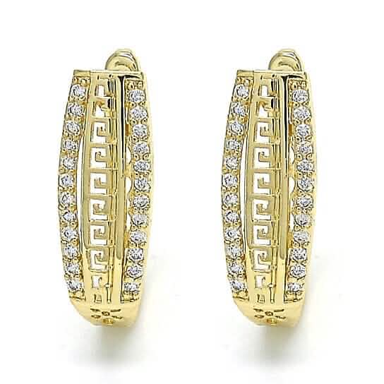 14K Gold Filled Hochglanzpolierte kleine Creolen, griechisches Schlüsseldesign, polierte Oberfläche, goldfarben