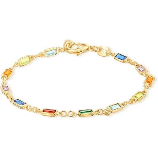 14K Gold Armband mit mehrfarbigen Kristallen