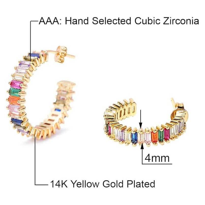 14K vergoldete Cubic Zirkonia Ohrstecker mit mehrfarbigem Regenbogen-Ringdesign