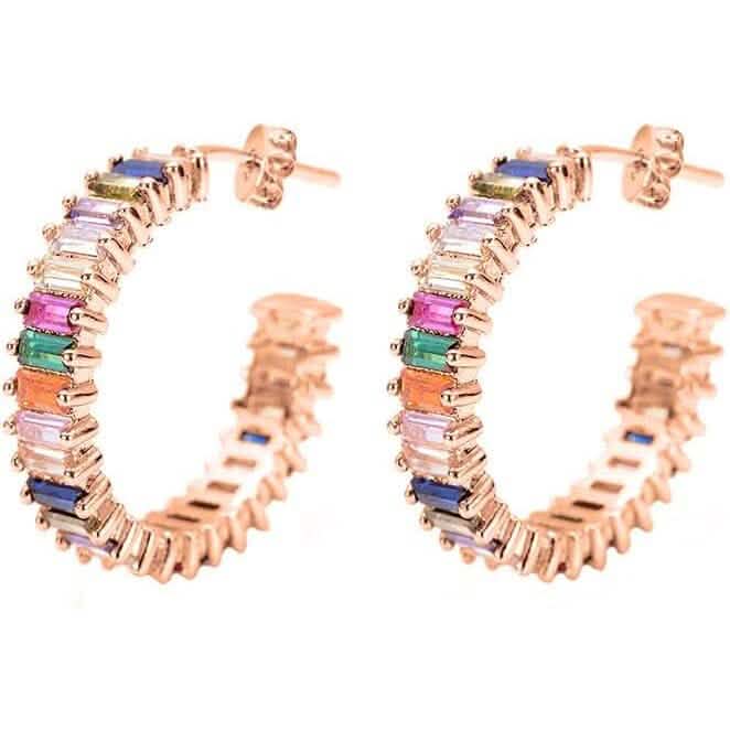 14K vergoldete Cubic Zirkonia Ohrstecker mit mehrfarbigem Regenbogen-Ringdesign
