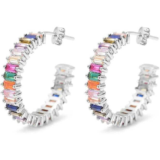 14K vergoldete Cubic Zirkonia Ohrstecker mit mehrfarbigem Regenbogen-Ringdesign