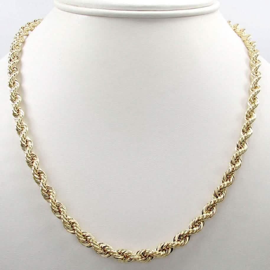 14K Massives Gelbgold 4MM Seilkette Dicke Halskette Armband für Herren und Damen