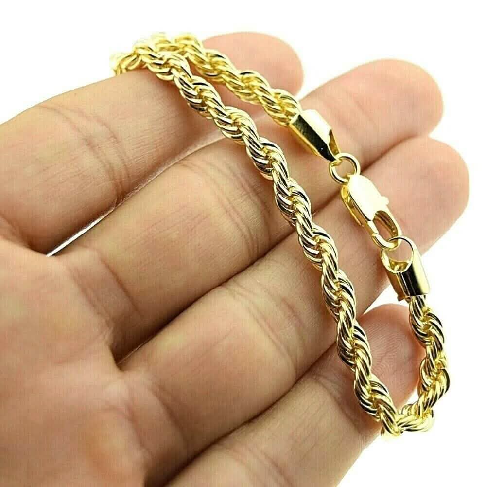 14K Massives Gelbgold 4MM Seilkette Dicke Halskette Armband für Herren und Damen