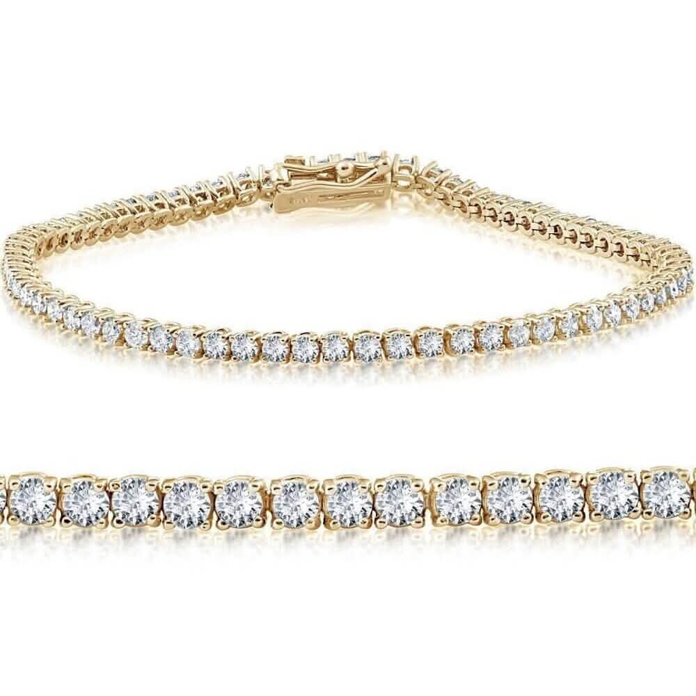 14K Gelbgold 2.15 Karat Echtes Diamant Tennisarmband Rund Brillantschliff