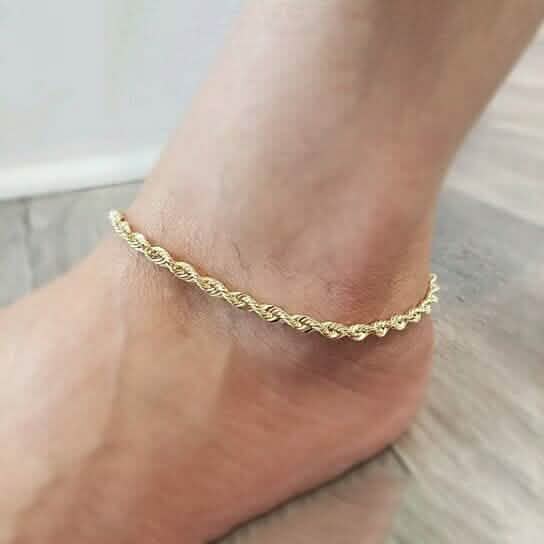 14k Gelbgold filled Hochglanzfinish Kette mit Seilgliedern Fußkettchen 5mm 10'' Weiß/Gelb