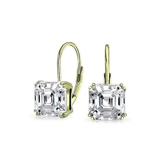 1,5 Karat Zirkonia Weißtopas Asscher-Schliff Hebelverschluss-Ohrringe Sterlingsilber Goldfarben