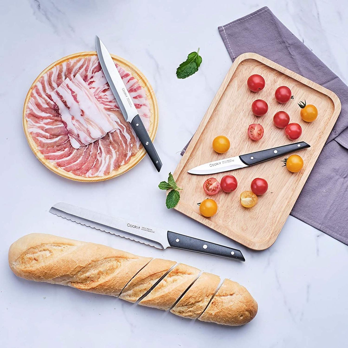 15-teiliges Set: Cookit Germany Messerblock-Set aus Edelstahl und gezackte Steakmesser