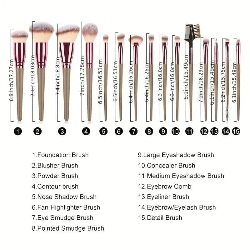 15-teiliges Set: Professioneller Make-up-Pinsel
