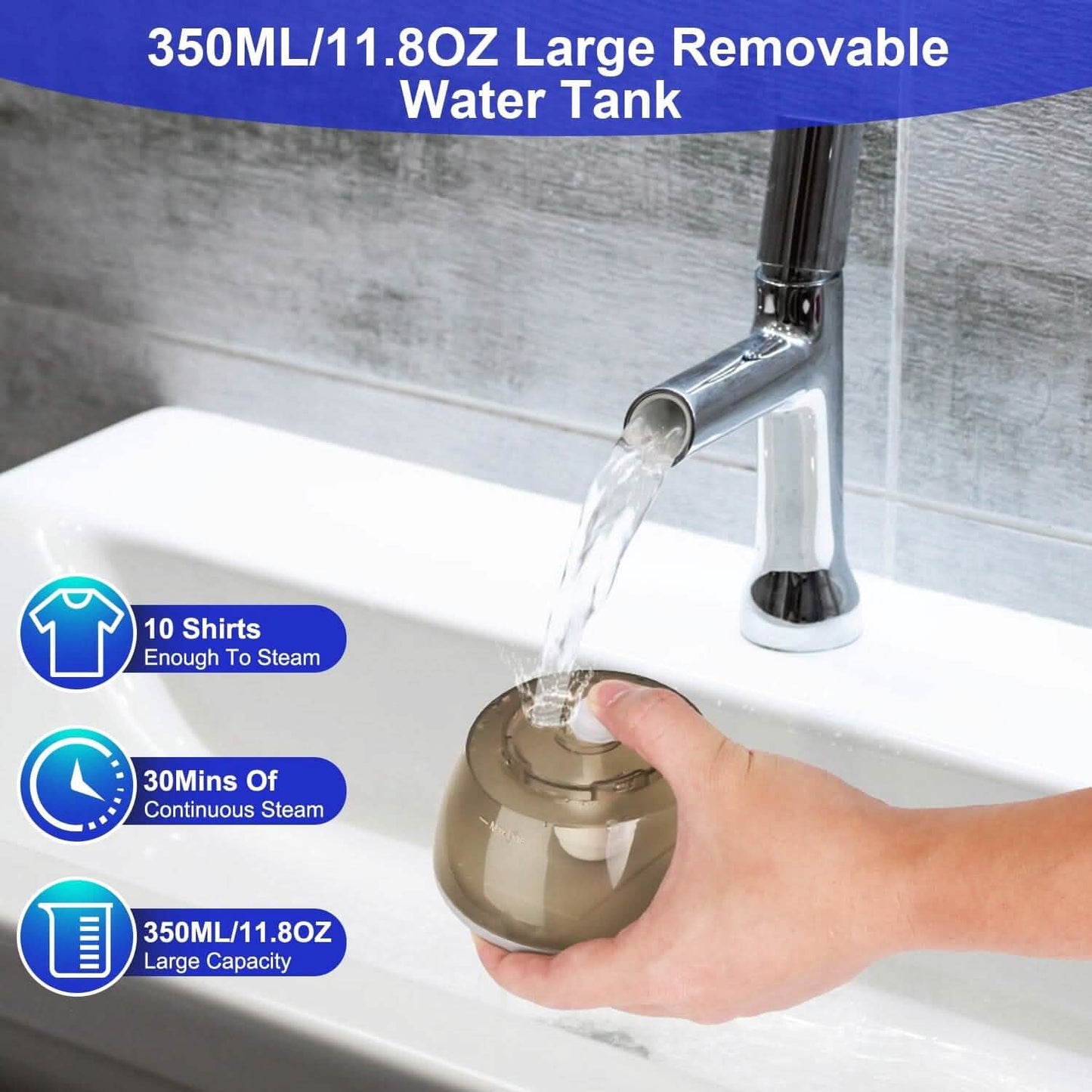 1500W Dampfglätter Tragbarer Handdampfer mit Fusselbürste Abnehmbarer 350ml Wassertank