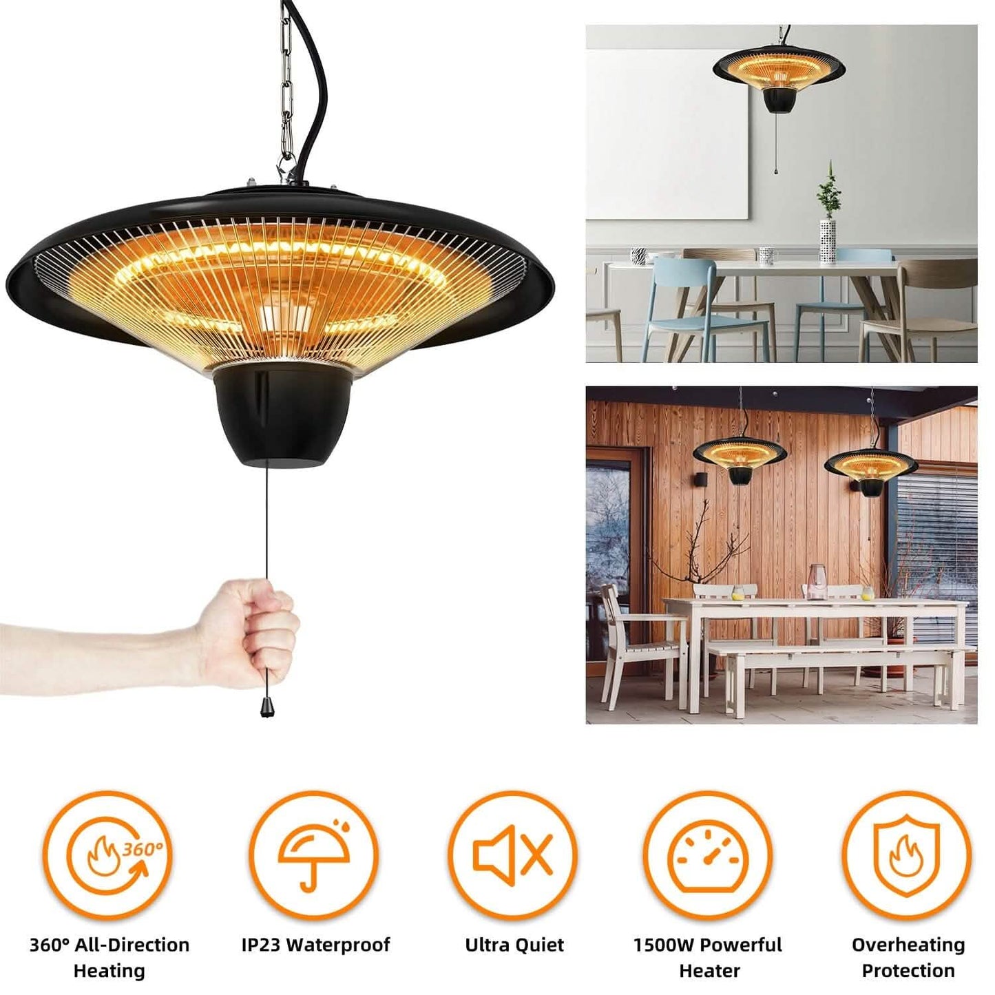 1500W Outdoor Hänge-Terrassen-Heizstrahler ultra-leise elektrisch