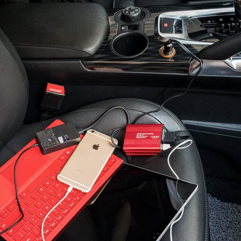 150W Auto-Wechselrichter 12V DC auf 110V AC Wandler mit 3.1A Dual-USB-KFZ-Ladegerät