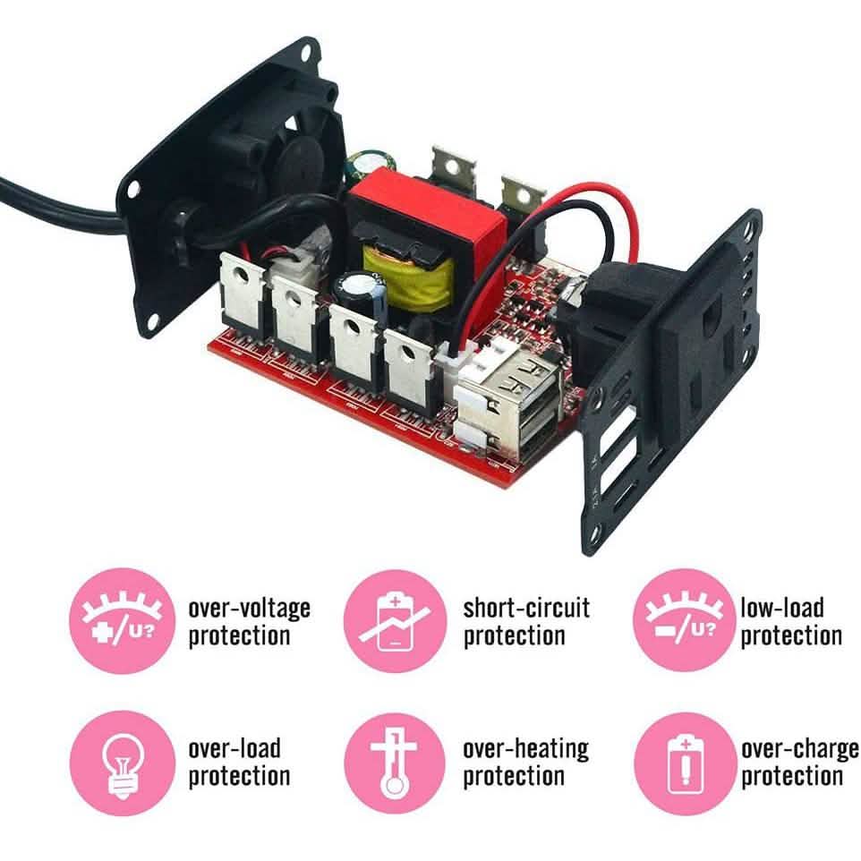 150W Auto-Wechselrichter 12V DC auf 110V AC Wandler mit 3.1A Dual-USB-KFZ-Ladegerät