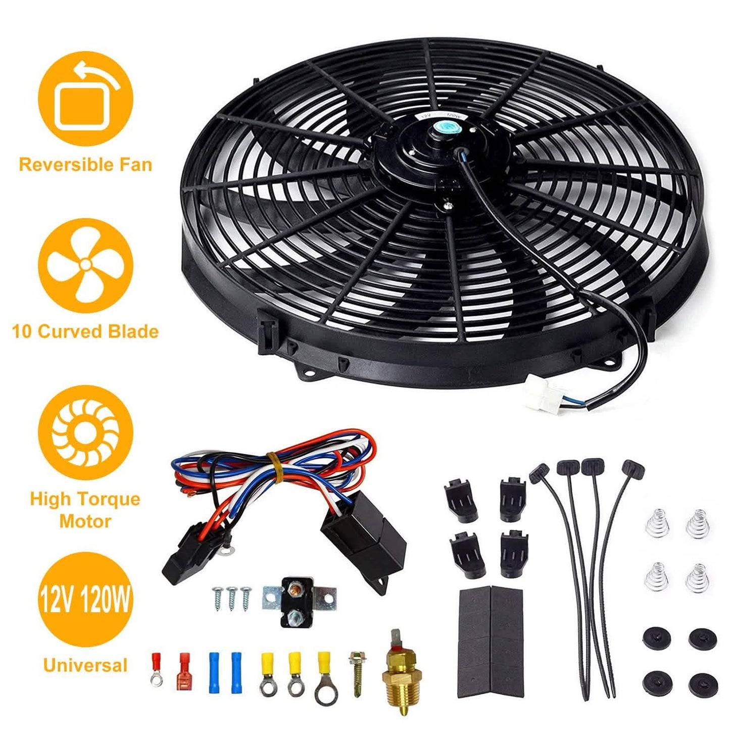 16" Elektrischer Kühlerlüfter 12V 120W 10 Flügel Auto-Thermostat-Kit