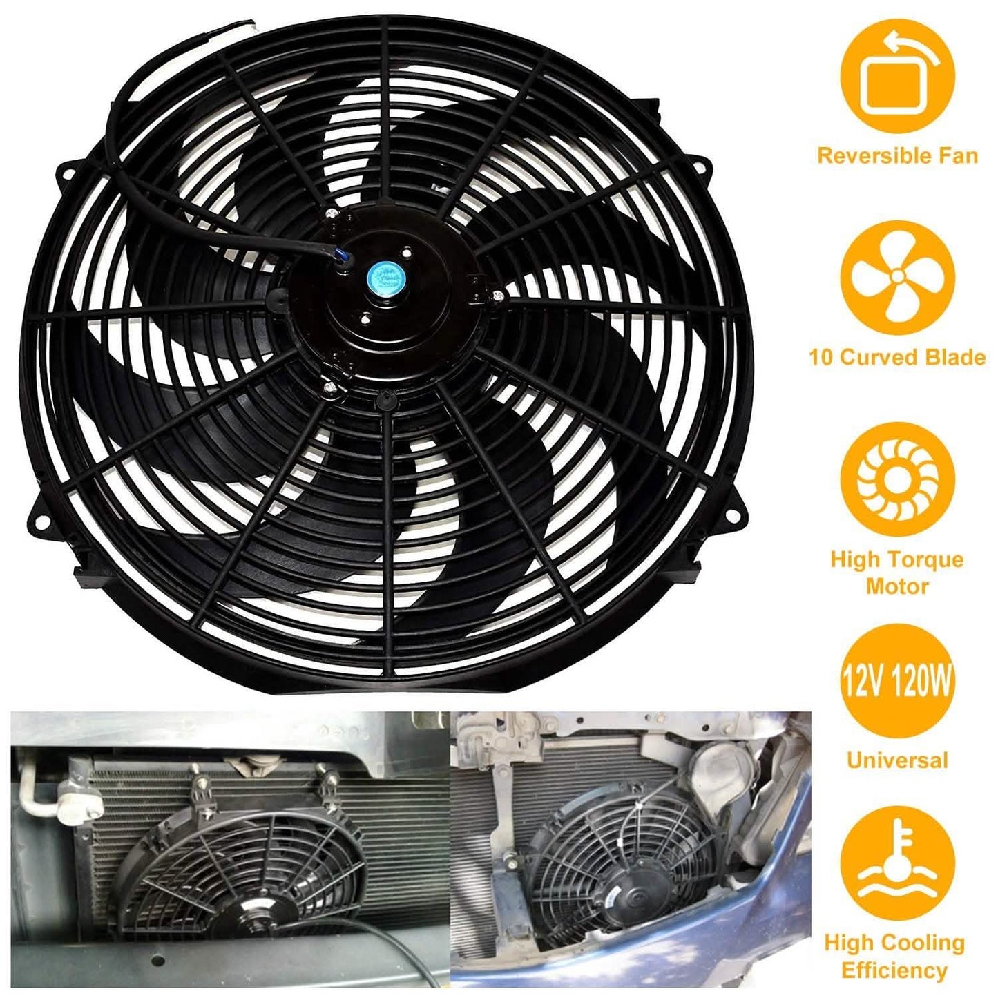 16" Elektrischer Kühlerlüfter 12V 120W 10 Flügel Auto-Thermostat-Kit